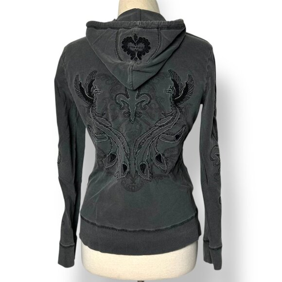 Vertigo Weathered Gray Embroidered Applique Hoody Sweatshirt Phoenix Sz M - Picture 5 of 11